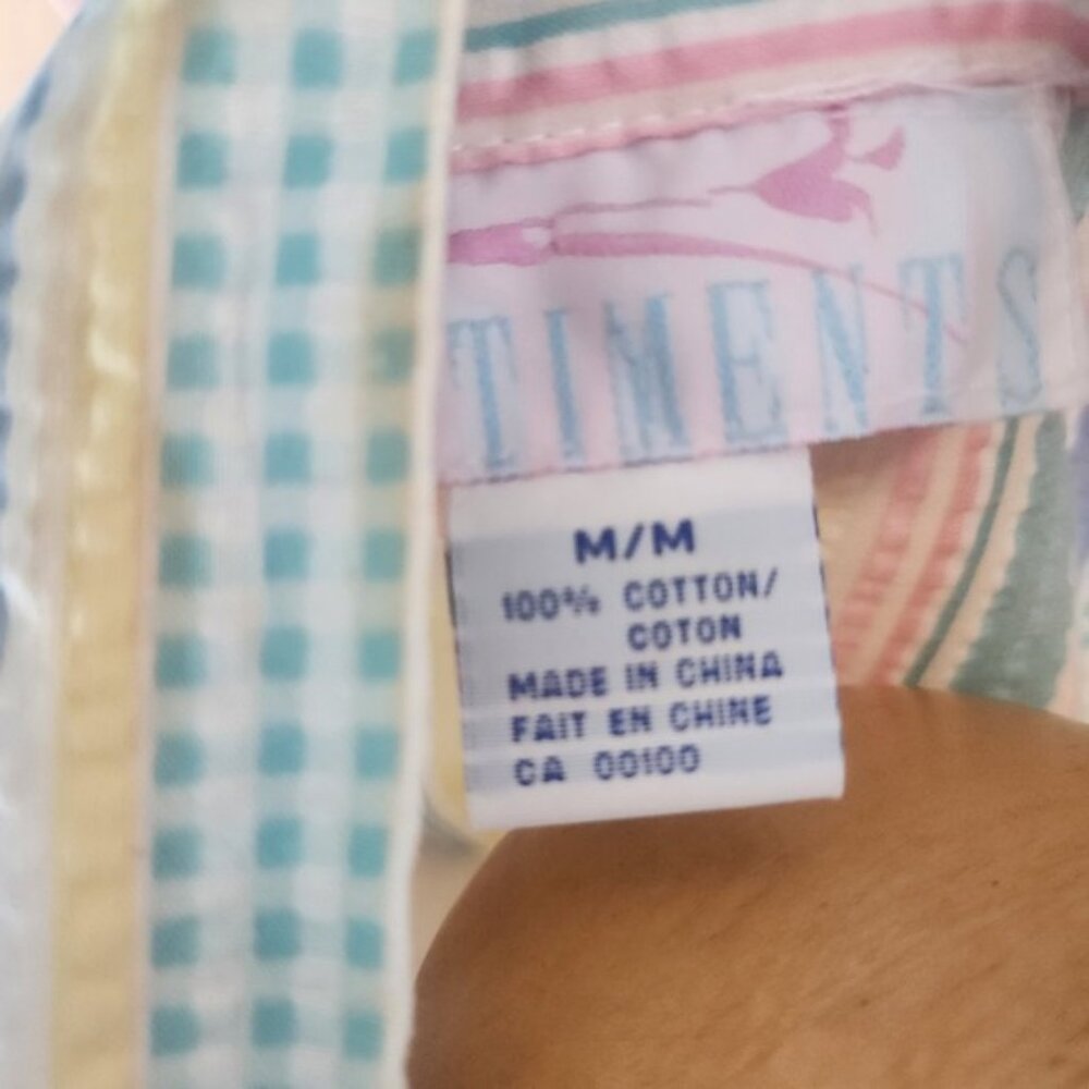 Deadstock Sentiments Pastel Striped Seersucker Cotton Robe Pink Blue Womens M - Picture 4 of 7